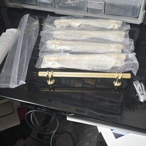 Knurled Gold Cabinet Pulls Handles Brushed Brass 6-1/4 Inch - 5 Pack